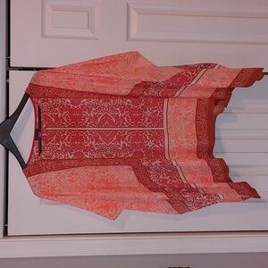 Vince Camuto Orange and Red Sheer Top Kaftan Style Blouse Tunic Beach Cover-up